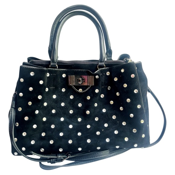 Betsey Johnson Black Velvet Rhinestone Studded Handbag - Picture 1 of 5